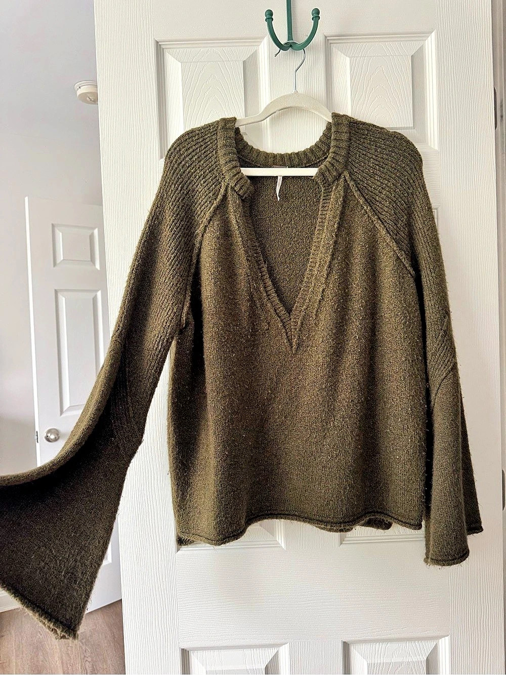 Free People Knit Sweater | Bell Sleeve, Olive, Oversized